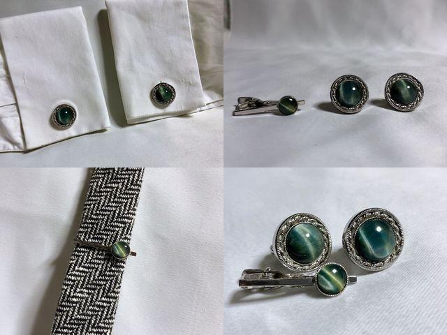 即決 大粒グリーンマーブルストーン装飾カフス ショートタイピンSET ドーム型ボタン タイバー < 男性ファッション  即決 大粒グリーンマーブルストーン装飾カフス ショートタイピンSET ドーム型ボタン タイバー < 男性ファッションの