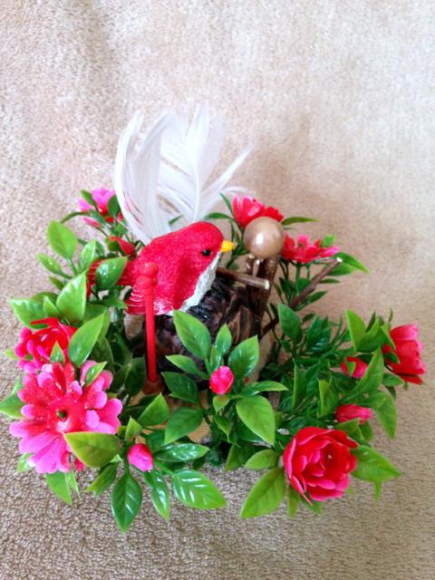 陶器のミニチュア小鳥ちゃん♪フェイクグリーン お花◆レッド < ペット/手芸/園芸  陶器のミニチュア小鳥ちゃん♪フェイクグリーン お花◆レッド < ペット/手芸/園芸の