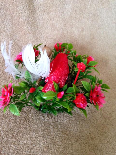 陶器のミニチュア小鳥ちゃん♪フェイクグリーン お花◆レッド < ペット/手芸/園芸  陶器のミニチュア小鳥ちゃん♪フェイクグリーン お花◆レッド < ペット/手芸/園芸の