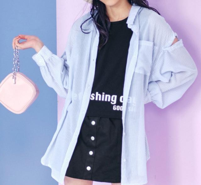 150★BISKEE★シアーストライプ肩開きブラウス★新品★送料無料 < キッズ/ベビー  150★BISKEE★シアーストライプ肩開きブラウス★新品★送料無料 < キッズ/ベビーの