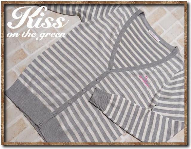 キスオンザグリーン 刺繍入りボーダーニットカーディガン 白×グレー < レジャー/スポーツ キスオンザグリーン 刺繍入りボーダーニットカーディガン 白×グレー < レジャー/スポーツの