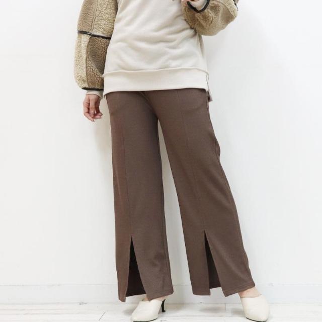 レディース ポケット付き♪センタースリットリブパンツ/ワイドパンツ 新品 < 女性ファッション  レディース ポケット付き♪センタースリットリブパンツ/ワイドパンツ 新品 < 女性ファッションの