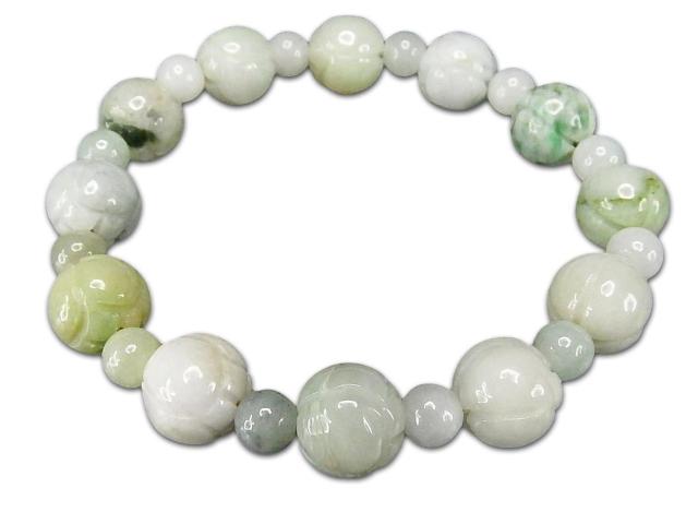 ひすい本翡翠蓮の花彫刻円玉約10mm天然石数珠ブレスレット < 女性アクセサリー/時計  ひすい本翡翠蓮の花彫刻円玉約10mm天然石数珠ブレスレット  < 女性アクセサリー/時計の