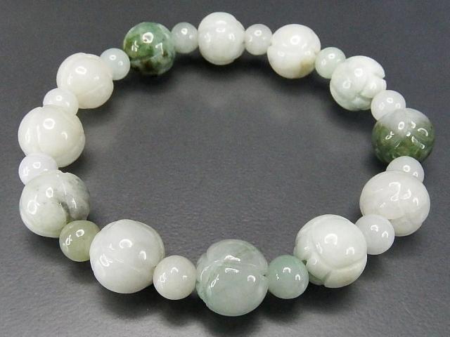 ひすい本翡翠蓮の花彫刻円玉約10mm天然石数珠ブレスレット < 女性アクセサリー/時計  ひすい本翡翠蓮の花彫刻円玉約10mm天然石数珠ブレスレット < 女性アクセサリー/時計の