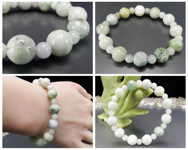 ひすい本翡翠蓮の花彫刻円玉約10mm天然石数珠ブレスレット < 女性アクセサリー/時計  ひすい本翡翠蓮の花彫刻円玉約10mm天然石数珠ブレスレット < 女性アクセサリー/時計の