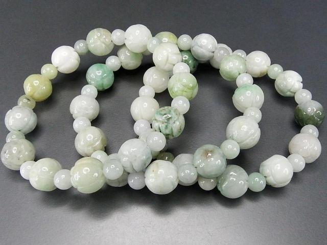 ひすい本翡翠蓮の花彫刻円玉約10mm天然石数珠ブレスレット < 女性アクセサリー/時計  ひすい本翡翠蓮の花彫刻円玉約10mm天然石数珠ブレスレット < 女性アクセサリー/時計の