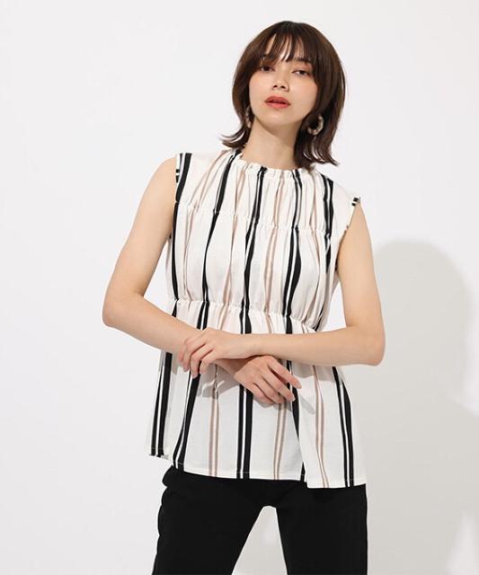 セール●定価4,389円【新品】MOUSSYマウジー●エスパンディシャーリングトップス●白ホワイト●ストライプ < ブランド  セール●定価4,389円【新品】MOUSSYマウジー●エスパンディシャーリングトップス●白ホワイト●ストライプ < ブランドの