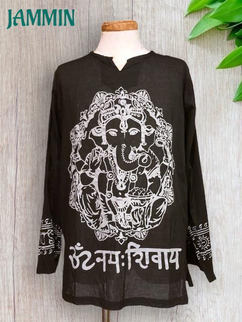 ガネーシャ神クルタ エスニック アジアン ヒッピー サイケ 黒 < 男性ファッション ガネーシャ神クルタ エスニック アジアン ヒッピー サイケ 黒 < 男性ファッションの