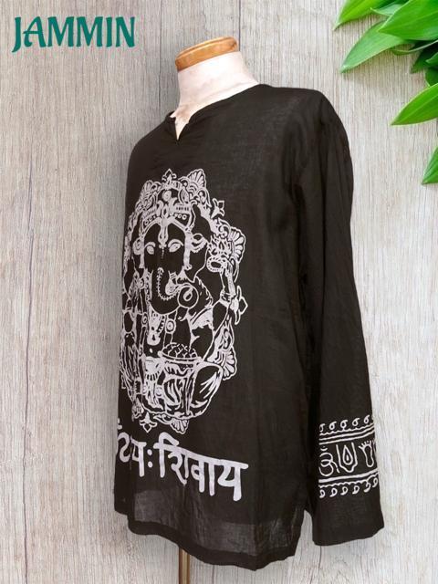 ガネーシャ神クルタ エスニック アジアン ヒッピー サイケ 黒 < 男性ファッション ガネーシャ神クルタ エスニック アジアン ヒッピー サイケ 黒 < 男性ファッションの