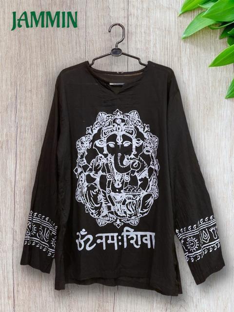 ガネーシャ神クルタ エスニック アジアン ヒッピー サイケ 黒 < 男性ファッション ガネーシャ神クルタ エスニック アジアン ヒッピー サイケ 黒 < 男性ファッションの