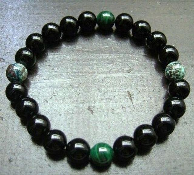 オニキスxマラカイトxクリソコラブレスレット < 女性アクセサリー/時計 オニキスxマラカイトxクリソコラブレスレット < 女性アクセサリー/時計の