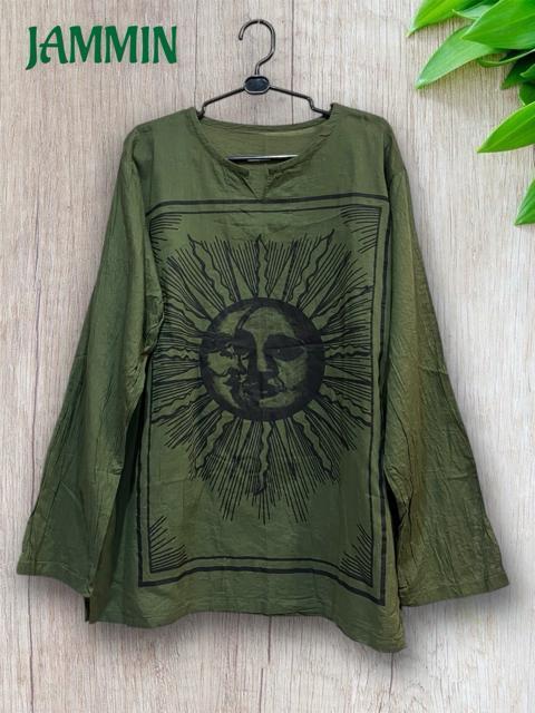 太陽&月クルタ カーキ アジアン エスニック ヒッピー サイケ < 男性ファッション 太陽&月クルタ カーキ アジアン エスニック ヒッピー サイケ < 男性ファッションの