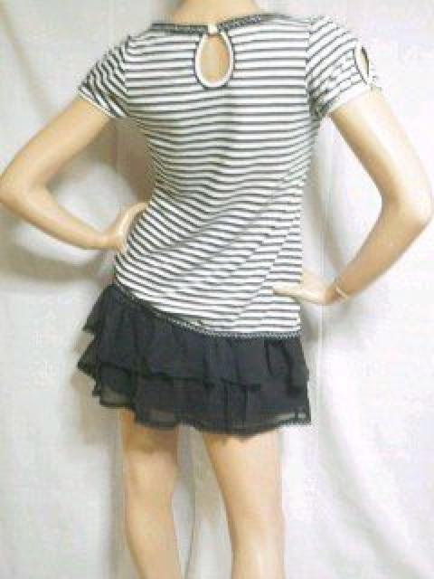 【CECIL McBEE/セシルマクビー】ラインストーンリボンレースフリルボーダー Aラインワンピ < ブランド  【CECIL McBEE/セシルマクビー】ラインストーンリボンレースフリルボーダー Aラインワンピ < ブランドの