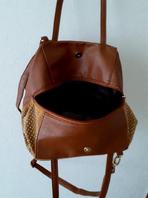 ベージュ スタッズ リボン マチたっぷり 2way ショルダーバッグ ハンドバッグ < 女性ファッション  ベージュ スタッズ リボン マチたっぷり 2way ショルダーバッグ ハンドバッグ < 女性ファッションの