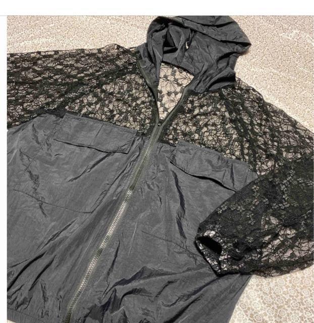 パーカー カーディガン レース切り替え 前開き ジップアップ ブラック 大きいサイズ < 女性ファッション パーカー カーディガン レース切り替え 前開き ジップアップ ブラック 大きいサイズ < 女性ファッションの