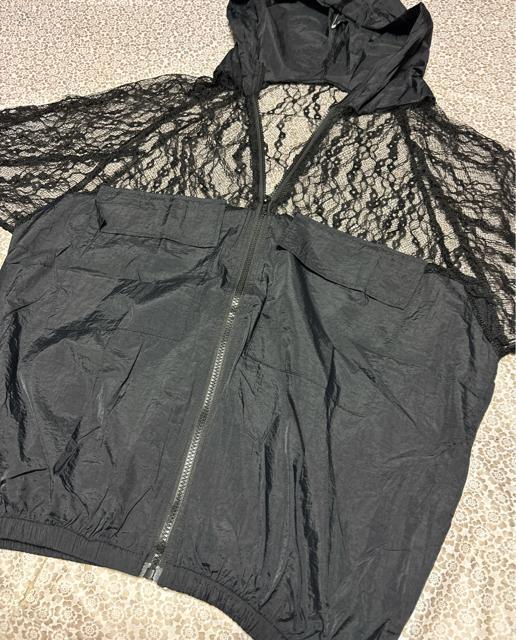 パーカー カーディガン レース切り替え 前開き ジップアップ ブラック 大きいサイズ < 女性ファッション パーカー カーディガン レース切り替え 前開き ジップアップ ブラック 大きいサイズ < 女性ファッションの