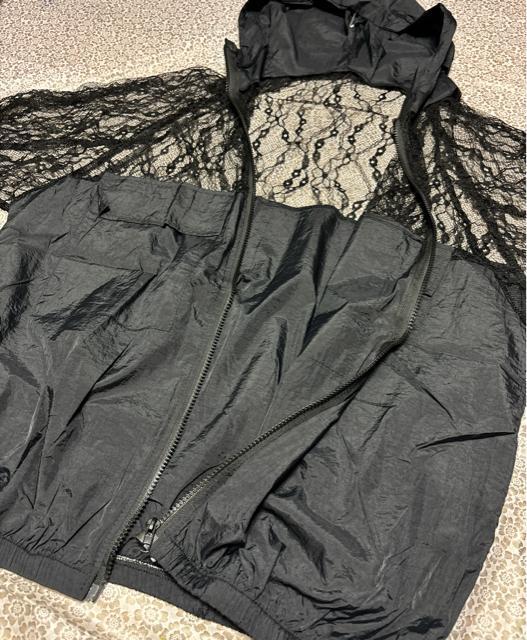 パーカー カーディガン レース切り替え 前開き ジップアップ ブラック 大きいサイズ < 女性ファッション パーカー カーディガン レース切り替え 前開き ジップアップ ブラック 大きいサイズ < 女性ファッションの