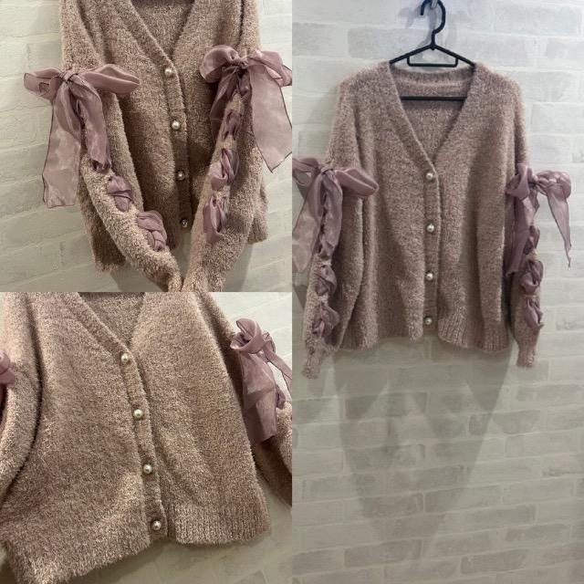 GRL★レースアップリボンフェザーニットカーディガン★ < ブランド GRL★レースアップリボンフェザーニットカーディガン★ < ブランドの