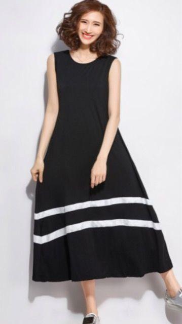 細見え☆ノースリーブ.裾ボーダーロングフレアワンピース☆紺 < 女性ファッション  細見え☆ノースリーブ.裾ボーダーロングフレアワンピース☆紺 < 女性ファッションの