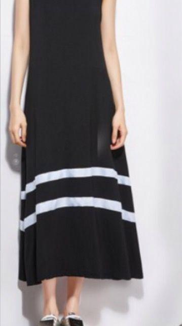 細見え☆ノースリーブ.裾ボーダーロングフレアワンピース☆紺 < 女性ファッション  細見え☆ノースリーブ.裾ボーダーロングフレアワンピース☆紺 < 女性ファッションの