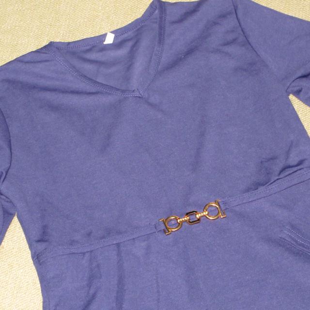 未使用☆綺麗め長袖フレアワンピース*膝丈(ブルー系) < 女性ファッション  未使用☆綺麗め長袖フレアワンピース*膝丈(ブルー系) < 女性ファッションの