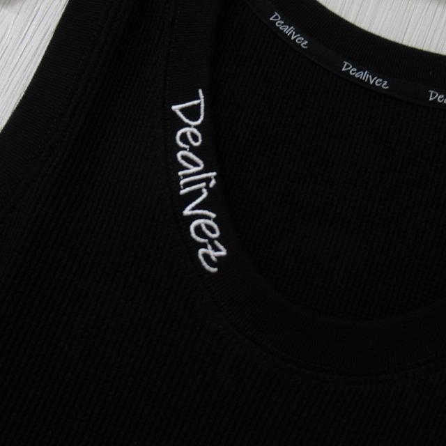 NEW最新/黒【Dealivezロゴ】タンクトップ ラウンドカット ワッフル サーマル ロング丈 重ね着にも < 女性ファッション  NEW最新/黒【Dealivezロゴ】タンクトップ ラウンドカット ワッフル サーマル ロング丈 重ね着にも < 女性ファッションの