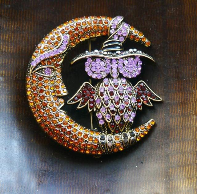 新品アンティーク調きらきらストーン月夜のフクロウ梟ブローチ ハロウィン < 女性アクセサリー/時計 新品アンティーク調きらきらストーン月夜のフクロウ梟ブローチ ハロウィン < 女性アクセサリー/時計の