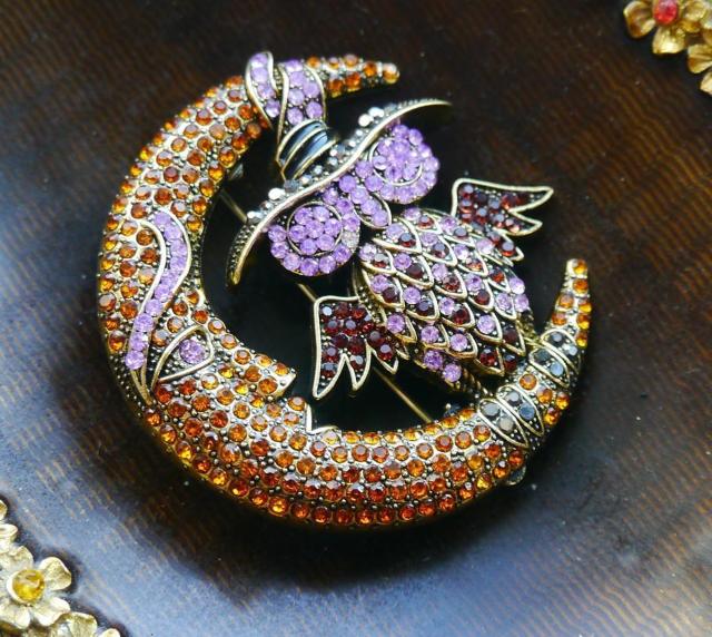 新品アンティーク調きらきらストーン月夜のフクロウ梟ブローチ ハロウィン < 女性アクセサリー/時計 新品アンティーク調きらきらストーン月夜のフクロウ梟ブローチ ハロウィン < 女性アクセサリー/時計の