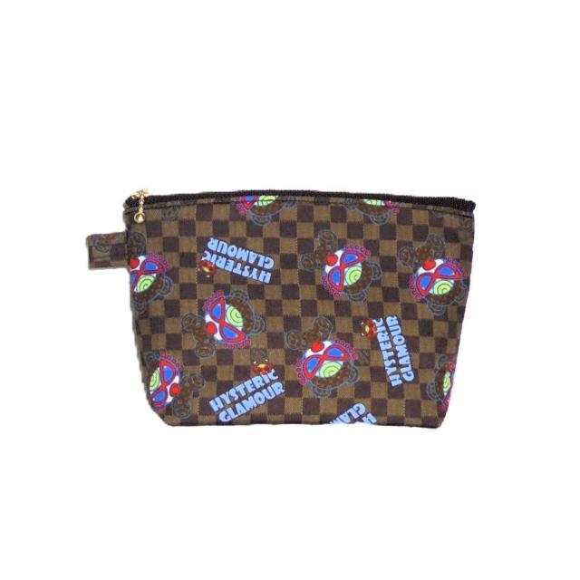 【18p幅】◆ヒスミニ◆HYSTERIC GLAMOUR◆モノグラム×市松茶地◆ファスナーポーチ < 女性ファッション 【18p幅】◆ヒスミニ◆HYSTERIC GLAMOUR◆モノグラム×市松茶地◆ファスナーポーチ < 女性ファッションの