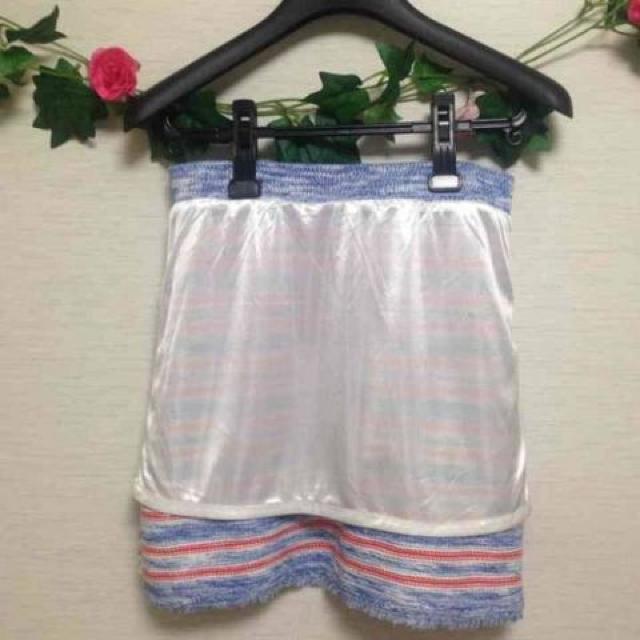 新品 マリンボーダー ブルー ニット 台形スカート ウエストゴ < 女性ファッション  新品 マリンボーダー ブルー ニット 台形スカート ウエストゴ < 女性ファッションの