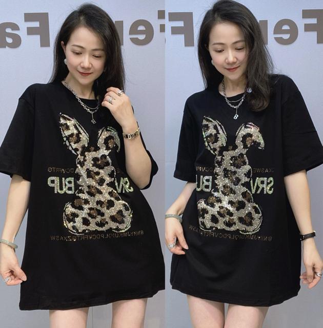 キラキララインストーン付き うさぎ柄 ロングtシャツ ゆったり ブラック 大きいサイズ < 女性ファッション キラキララインストーン付き うさぎ柄 ロングtシャツ ゆったり ブラック 大きいサイズ < 女性ファッションの