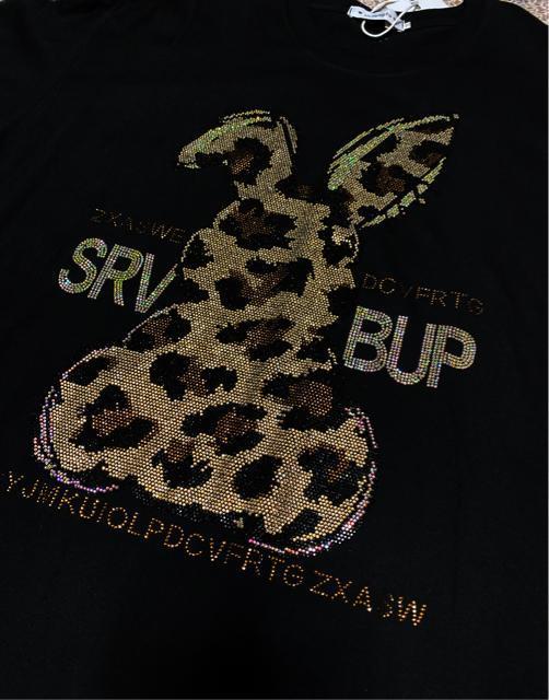 キラキララインストーン付き うさぎ柄 ロングtシャツ ゆったり ブラック 大きいサイズ < 女性ファッション キラキララインストーン付き うさぎ柄 ロングtシャツ ゆったり ブラック 大きいサイズ < 女性ファッションの