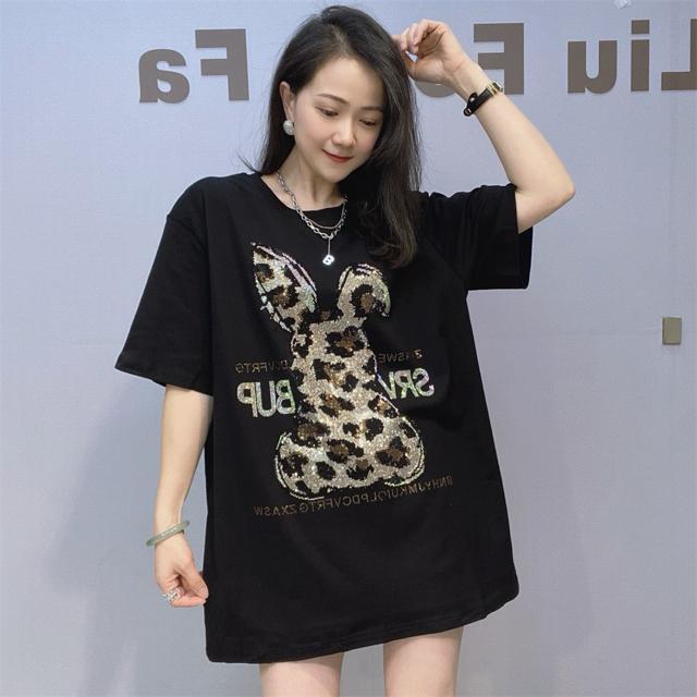 キラキララインストーン付き うさぎ柄 ロングtシャツ ゆったり ブラック 大きいサイズ < 女性ファッション キラキララインストーン付き うさぎ柄 ロングtシャツ ゆったり ブラック 大きいサイズ < 女性ファッションの