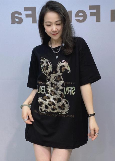 キラキララインストーン付き うさぎ柄 ロングtシャツ ゆったり ブラック 大きいサイズ < 女性ファッション キラキララインストーン付き うさぎ柄 ロングtシャツ ゆったり ブラック 大きいサイズ < 女性ファッションの