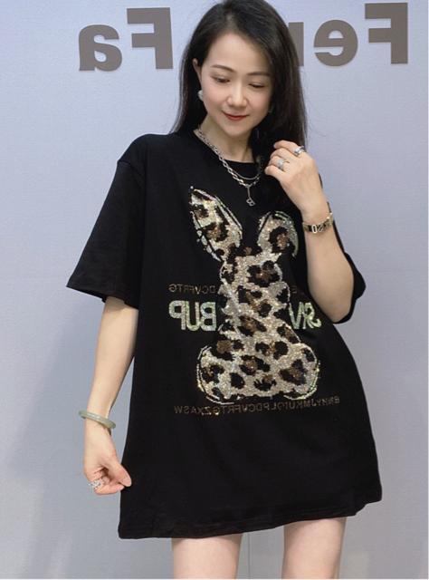 キラキララインストーン付き うさぎ柄 ロングtシャツ ゆったり ブラック 大きいサイズ < 女性ファッション キラキララインストーン付き うさぎ柄 ロングtシャツ ゆったり ブラック 大きいサイズ < 女性ファッションの