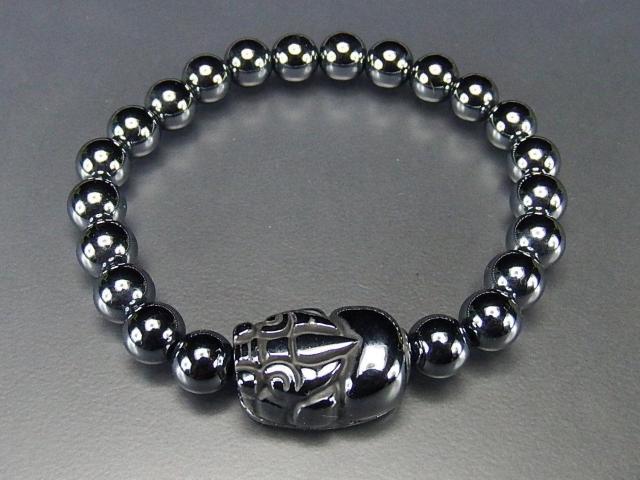 AAA高純度テラヘルツ鉱石約8mm弱 ヒキュウ彫刻数珠ブレスレット < 女性アクセサリー/時計  AAA高純度テラヘルツ鉱石約8mm弱 ヒキュウ彫刻数珠ブレスレット < 女性アクセサリー/時計の