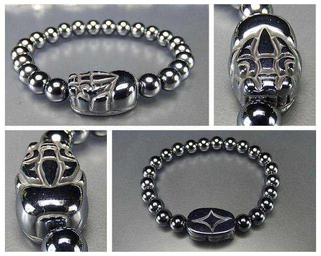 AAA高純度テラヘルツ鉱石約8mm弱 ヒキュウ彫刻数珠ブレスレット < 女性アクセサリー/時計  AAA高純度テラヘルツ鉱石約8mm弱 ヒキュウ彫刻数珠ブレスレット < 女性アクセサリー/時計の