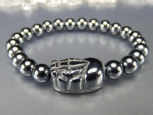 AAA高純度テラヘルツ鉱石約8mm弱 ヒキュウ彫刻数珠ブレスレット < 女性アクセサリー/時計  AAA高純度テラヘルツ鉱石約8mm弱 ヒキュウ彫刻数珠ブレスレット < 女性アクセサリー/時計の