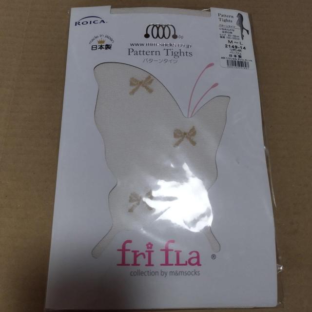 fri flaリボン柄パターンタイツ ベージュ柄ストッキング 日本製 M?L < 女性ファッション  fri flaリボン柄パターンタイツ ベージュ柄ストッキング 日本製 M?L  < 女性ファッションの