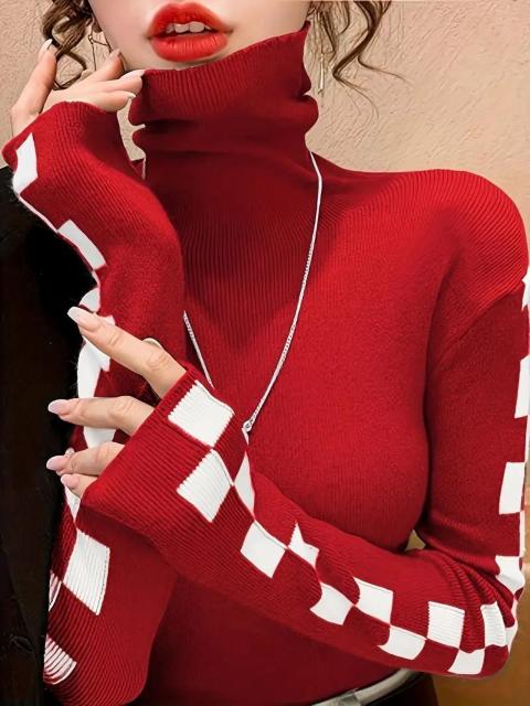 爆ヤス価格1690円★秋冬にぴったりのプレイド柄タートルネックセーター USAサイズL(日本サイズXL相当) < 女性ファッション  爆ヤス価格1690円★秋冬にぴったりのプレイド柄タートルネックセーター USAサイズL(日本サイズXL相当)  < 女性ファッションの