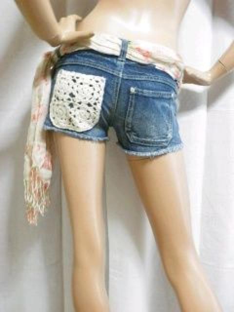 《New》花柄ストール(ベルト)付★ポケット鍵編み*ショートパンツ<w64> < 女性ファッション  《New》花柄ストール(ベルト)付★ポケット鍵編み*ショートパンツ<w64> < 女性ファッションの
