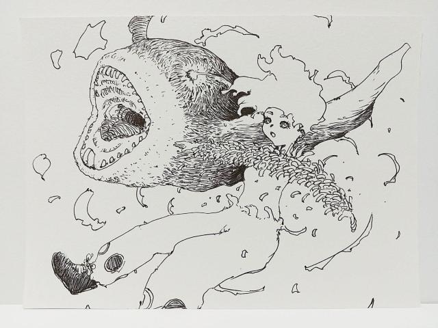 オリジナルイラスト 手描きイラスト 魚ーッ! 女の子 ハンドメイド インテリア 絵 モノクロ 白黒 原画 アナログ アート 自作 < アニメ/コミック/キャラクター  オリジナルイラスト 手描きイラスト 魚ーッ! 女の子 ハンドメイド インテリア 絵 モノクロ 白黒 原画 アナログ アート 自作  < アニメ/コミック/キャラクターの