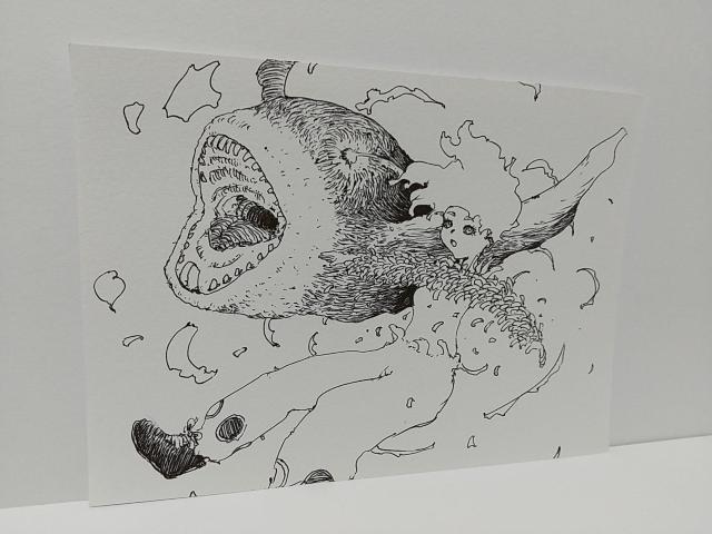 オリジナルイラスト 手描きイラスト 魚ーッ! 女の子 ハンドメイド インテリア 絵 モノクロ 白黒 原画 アナログ アート 自作 < アニメ/コミック/キャラクター  オリジナルイラスト 手描きイラスト 魚ーッ! 女の子 ハンドメイド インテリア 絵 モノクロ 白黒 原画 アナログ アート 自作 < アニメ/コミック/キャラクターの