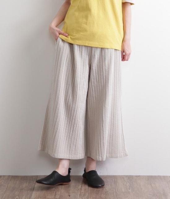 *north object de petit*ストライプ織り柄 ワイドパンツ 新品 グレージュ < 女性ファッション *north object de petit*ストライプ織り柄 ワイドパンツ 新品 グレージュ < 女性ファッションの