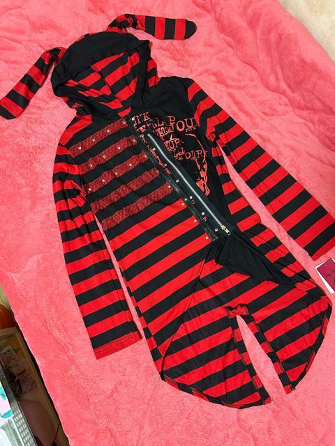 Drug Haney 赤黒ボーダー うさぎ耳フード ジップアップロングパーカー 男女兼用 新品未使用タグ付き < 女性ファッション Drug Haney 赤黒ボーダー うさぎ耳フード ジップアップロングパーカー 男女兼用 新品未使用タグ付き < 女性ファッションの