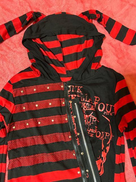 Drug Haney 赤黒ボーダー うさぎ耳フード ジップアップロングパーカー 男女兼用 新品未使用タグ付き < 女性ファッション Drug Haney 赤黒ボーダー うさぎ耳フード ジップアップロングパーカー 男女兼用 新品未使用タグ付き < 女性ファッションの