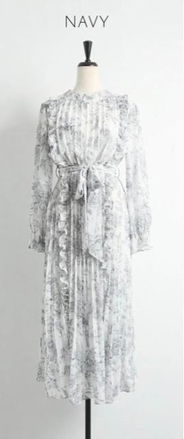 toccoclosetトワルドジュイフリルブルー白青りぼん付きサイドフリル装飾クラシカルアートプリントプリーツワンピースネイビー < 女性ファッション toccoclosetトワルドジュイフリルブルー白青りぼん付きサイドフリル装飾クラシカルアートプリントプリーツワンピースネイビー < 女性ファッションの