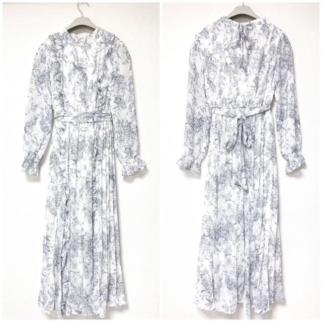 toccoclosetトワルドジュイフリルブルー白青りぼん付きサイドフリル装飾クラシカルアートプリントプリーツワンピースネイビー < 女性ファッション toccoclosetトワルドジュイフリルブルー白青りぼん付きサイドフリル装飾クラシカルアートプリントプリーツワンピースネイビー < 女性ファッションの