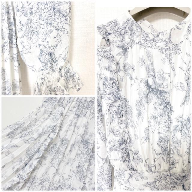 toccoclosetトワルドジュイフリルブルー白青りぼん付きサイドフリル装飾クラシカルアートプリントプリーツワンピースネイビー < 女性ファッション toccoclosetトワルドジュイフリルブルー白青りぼん付きサイドフリル装飾クラシカルアートプリントプリーツワンピースネイビー < 女性ファッションの