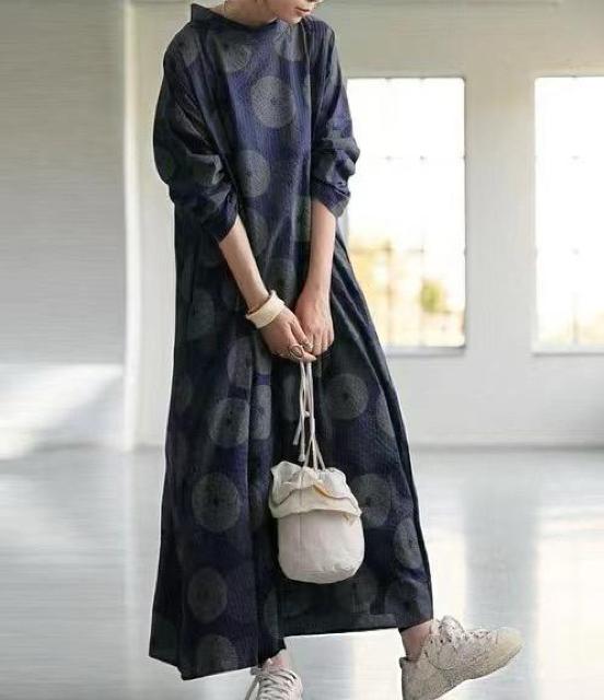 ロング丈 ワンピース ドット模様 長袖 ダークグレー 大きいサイズ < 女性ファッション ロング丈 ワンピース ドット模様 長袖 ダークグレー 大きいサイズ < 女性ファッションの